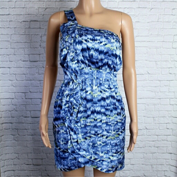 BCBGeneration One Shoulder Ruffled Dress Blue Splash - Picture 1 of 8